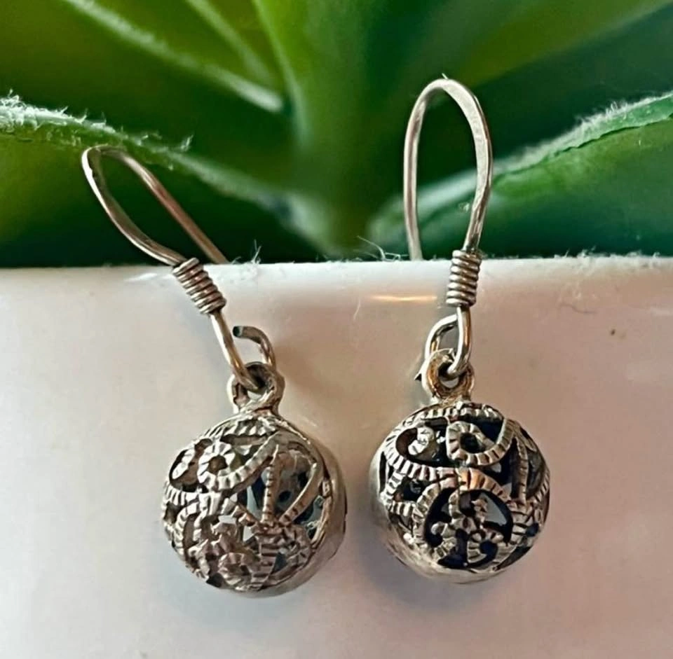 925 Sterling Silver Filigree Ball Drop Earrings - photo 4
