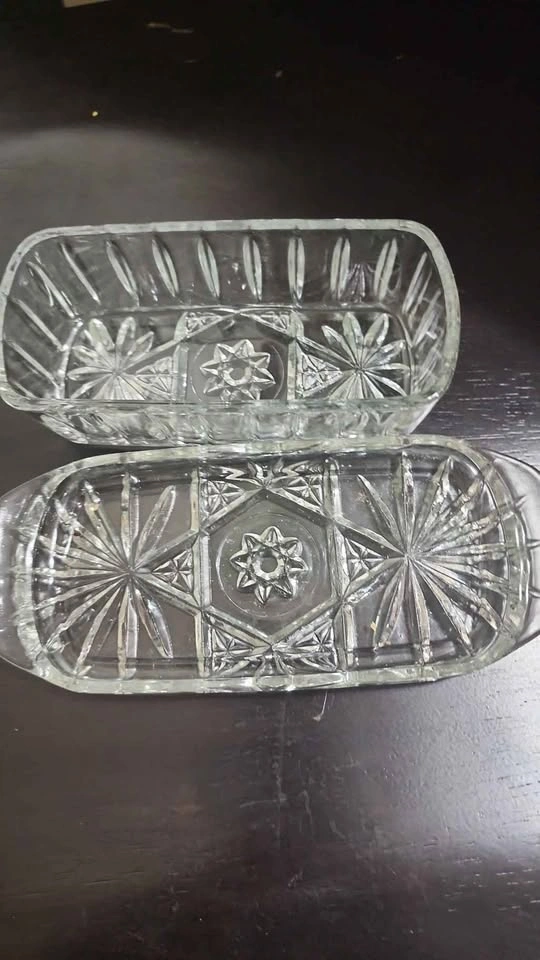 Vintage Starburst Pattern Crystal Butter Dish with Lid - photo 2