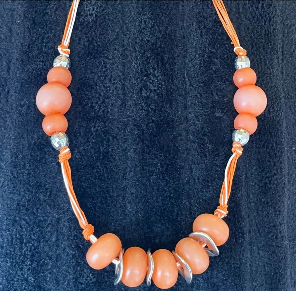 Vibrant Artisan Style Orange Coral Beaded Necklace
