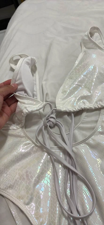 White Iridescent Snakeskin One-Piece Swimsuit M - photo 3