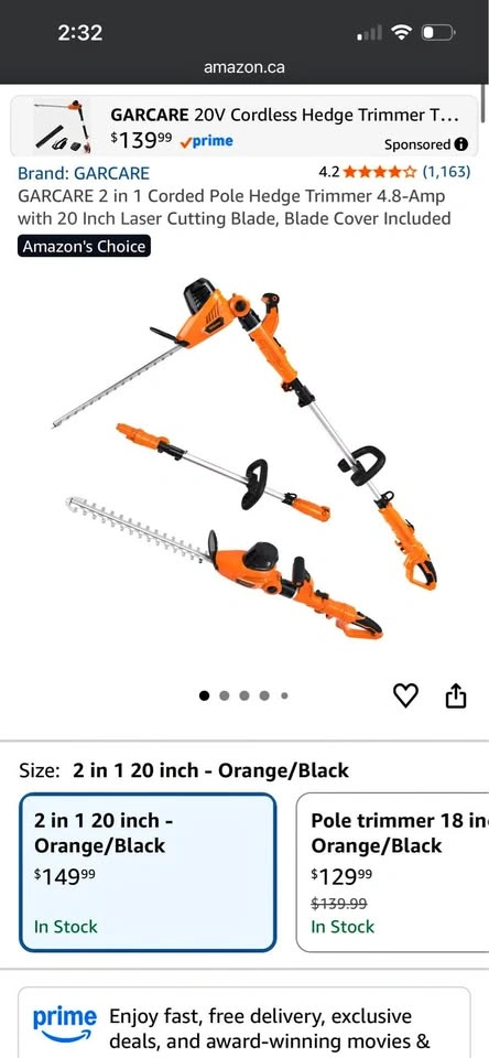 NEW Garcare 2-in-1 Corded Pole Hedge Trimmer - Model GPHT06