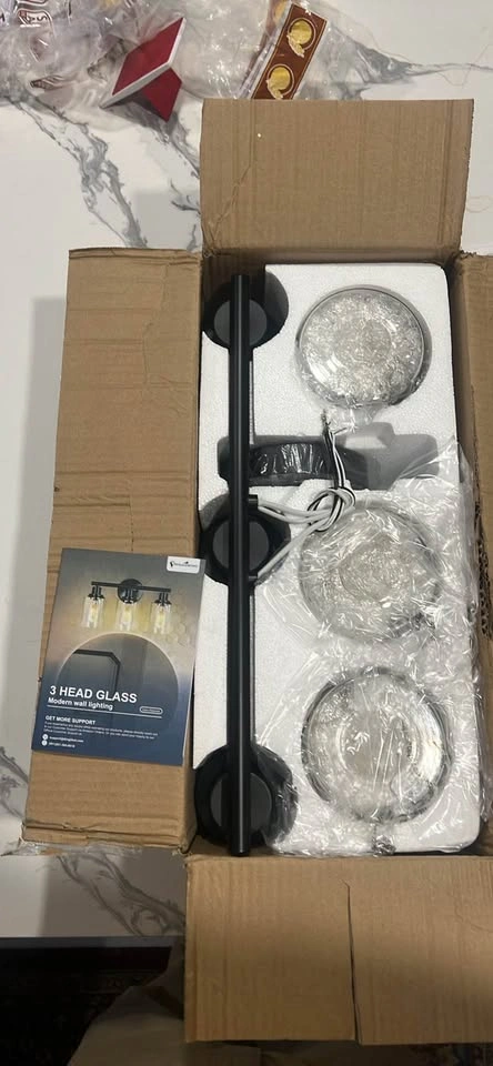 Modern 3-Light Bathroom Vanity Fixture - Matte Black & Seeded Gl - photo 2