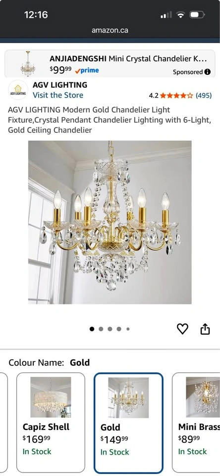 NEW 6-Light Crystal Chandelier - Luxury Gold Finish