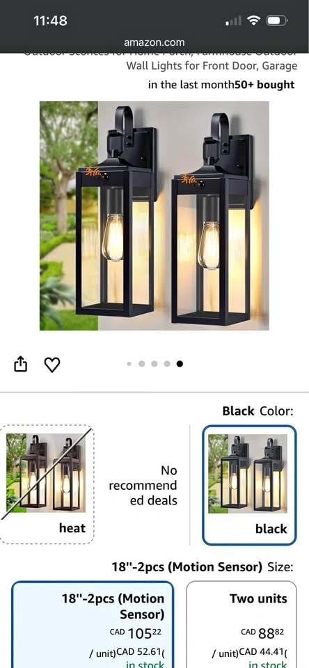 NEW Pair of Modern Outdoor Wall Lights - Matte Black & Glass