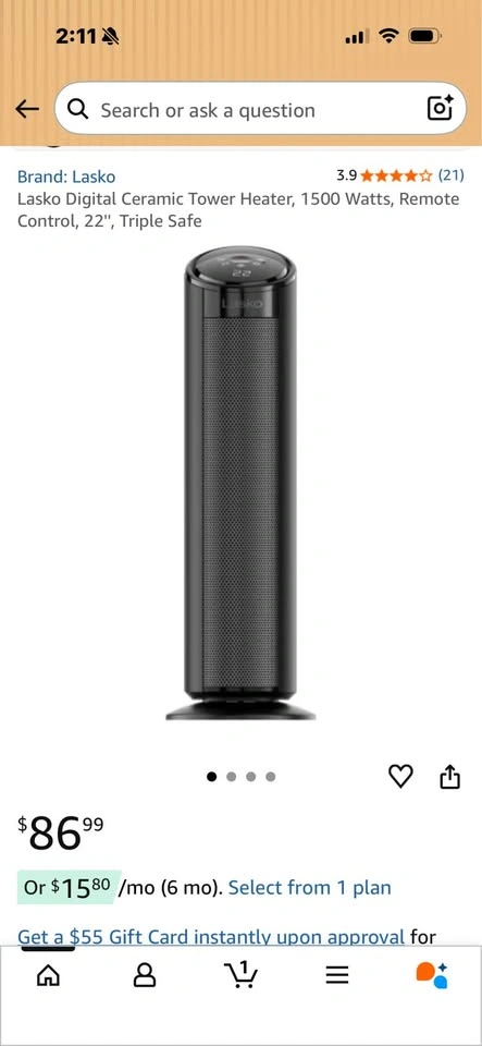 Lasko Digital Ceramic Tower Heater, 1500 Watts, Remote Control - photo 2