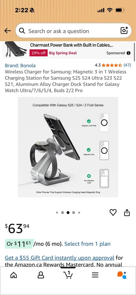 Bonola Wireless Charger for Samsung: Magnetic 3 in 1 Charging St - photo 4