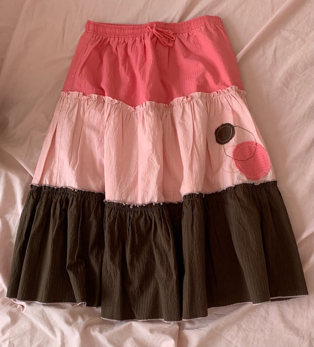 Girls Colour-Block Flare Skirt - Pink/Brown, Size XL