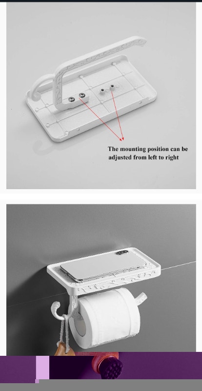 Toilet paper holder with phone shelf. White, rustproof. $15. - photo 2