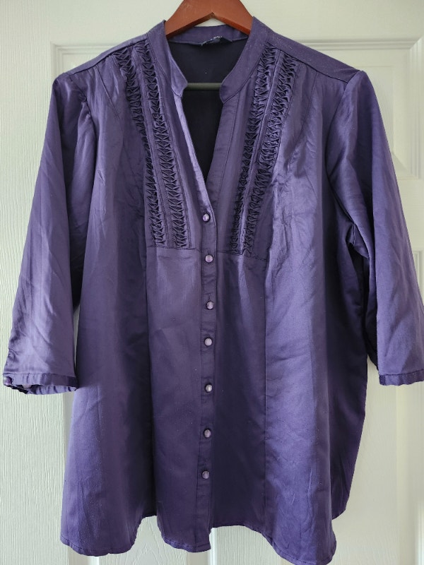 Purple, light weight blouse. Size 16. $5.