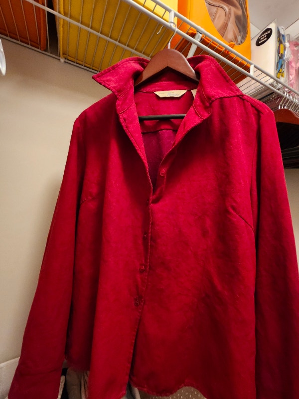 Red velvety blouse. Great condition. Size XL. $20.