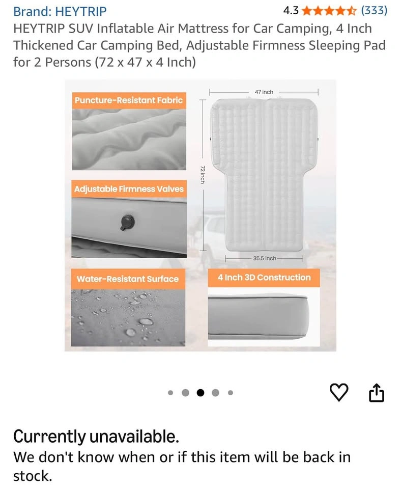 HEYTRIP SUV Car Air Mattress Inflatable Adjustable Firmness - photo 5