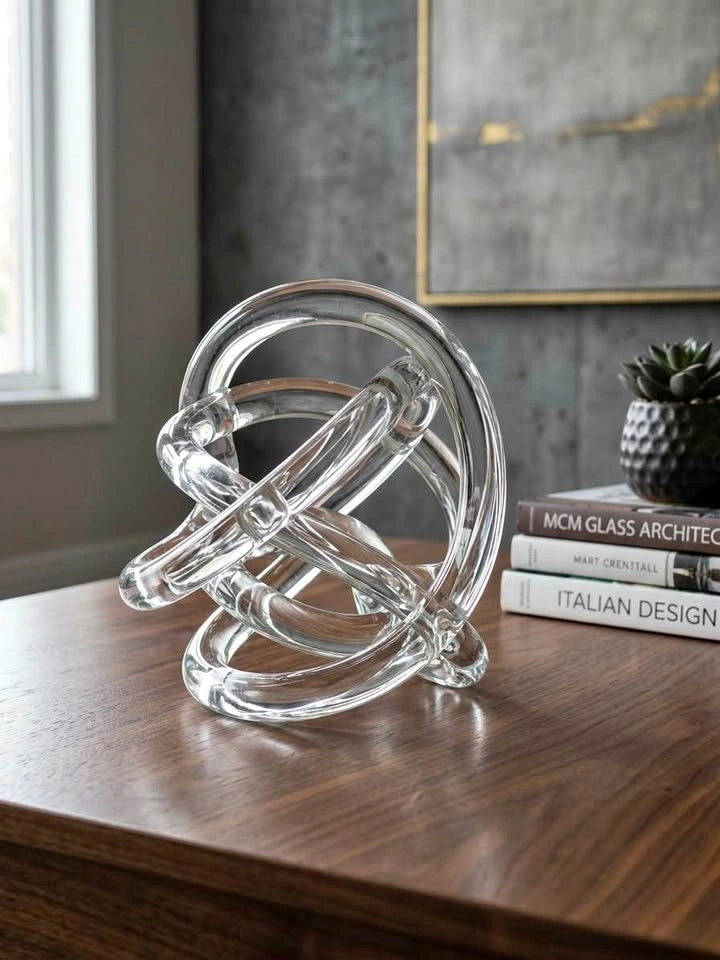 MCM style Clear Glass Infinite Knot Sculpture - Hand-Blown Decor