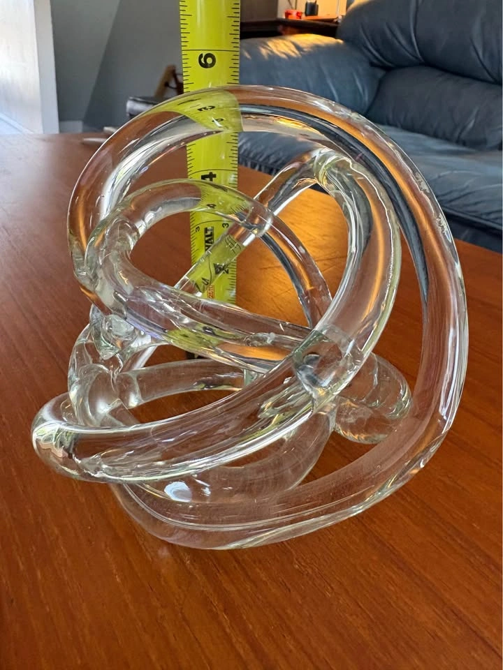 MCM style Clear Glass Infinite Knot Sculpture - Hand-Blown Decor - photo 3