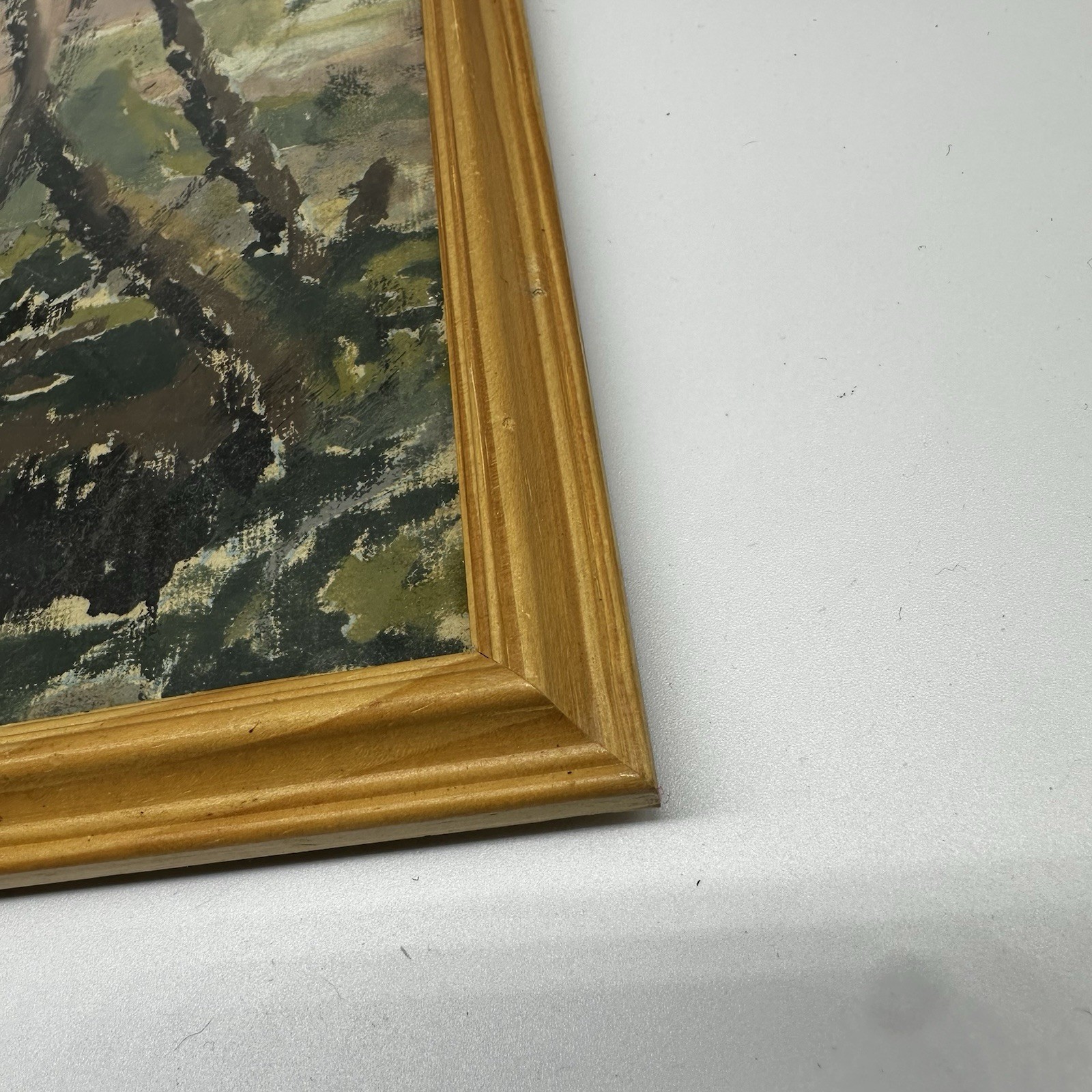 Vintage Tropical Landscape Painting Palm Trees Bird Framed Mid C - photo 3