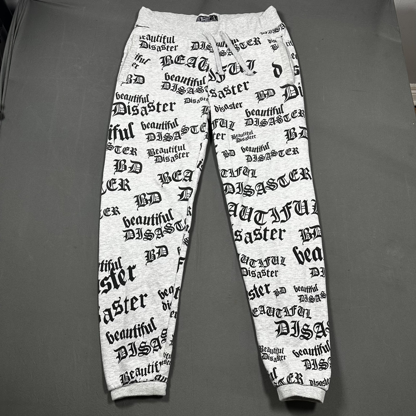 Beautiful Disaster Jogger Sweatpants Women's Gray Black Logo L