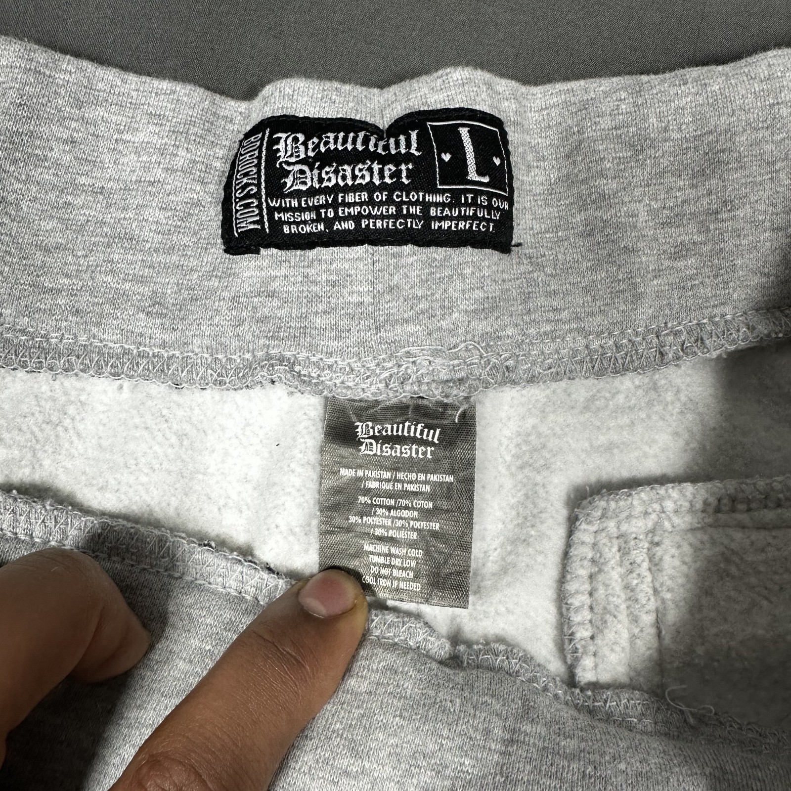 Beautiful Disaster Jogger Sweatpants Women's Gray Black Logo L - photo 2