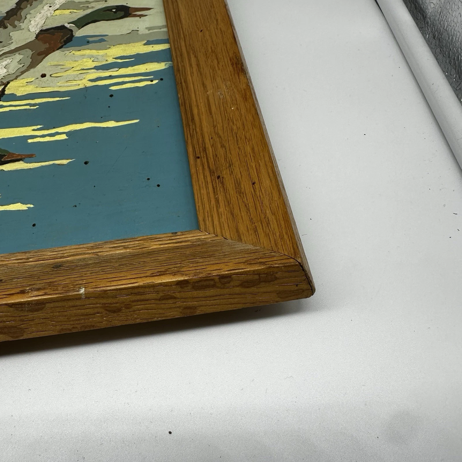 Vintage Hand Painted Mallard Ducks Flying Folk Art Framed - photo 4
