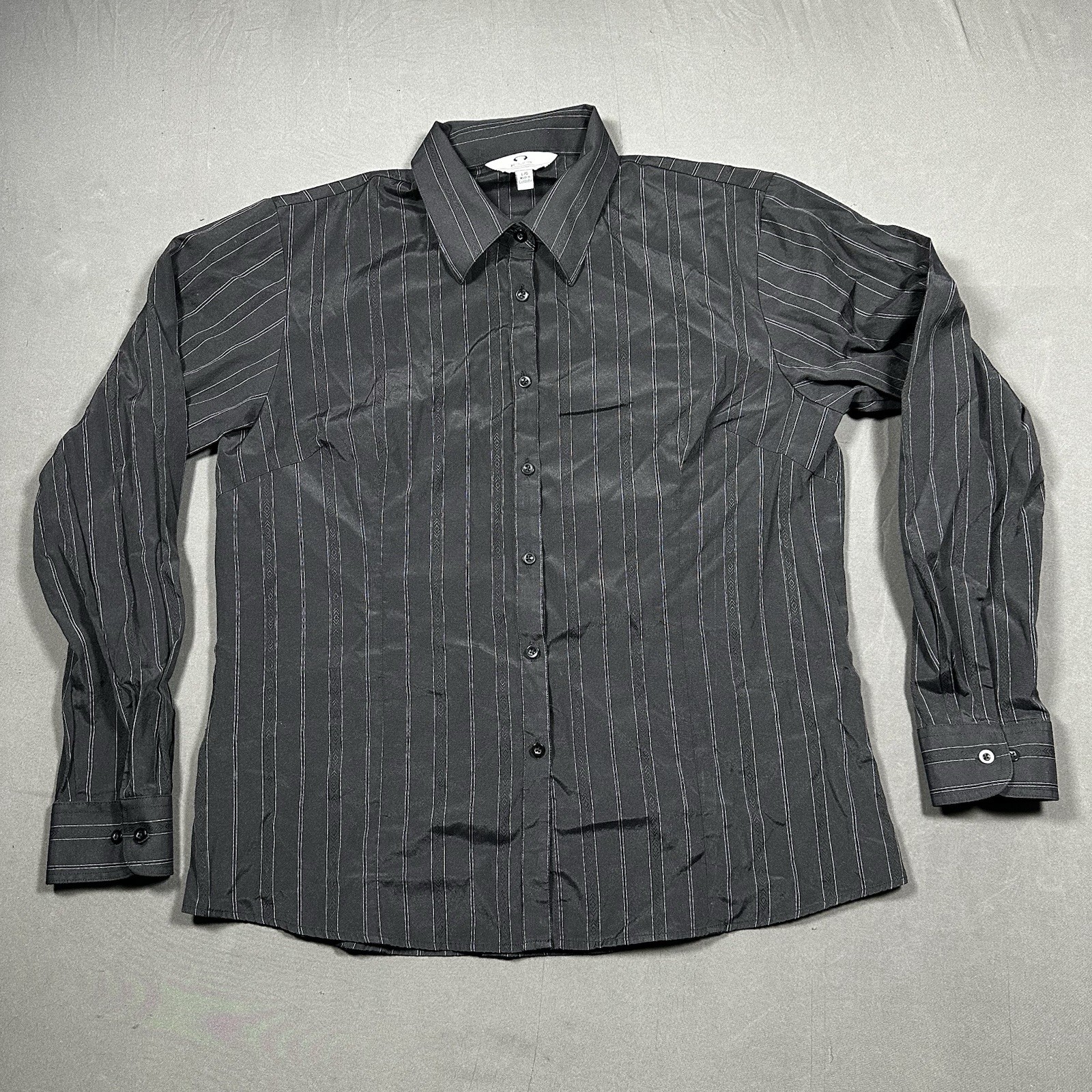 Biz Collection Mens Black White Stripe Button Down Shirt LG