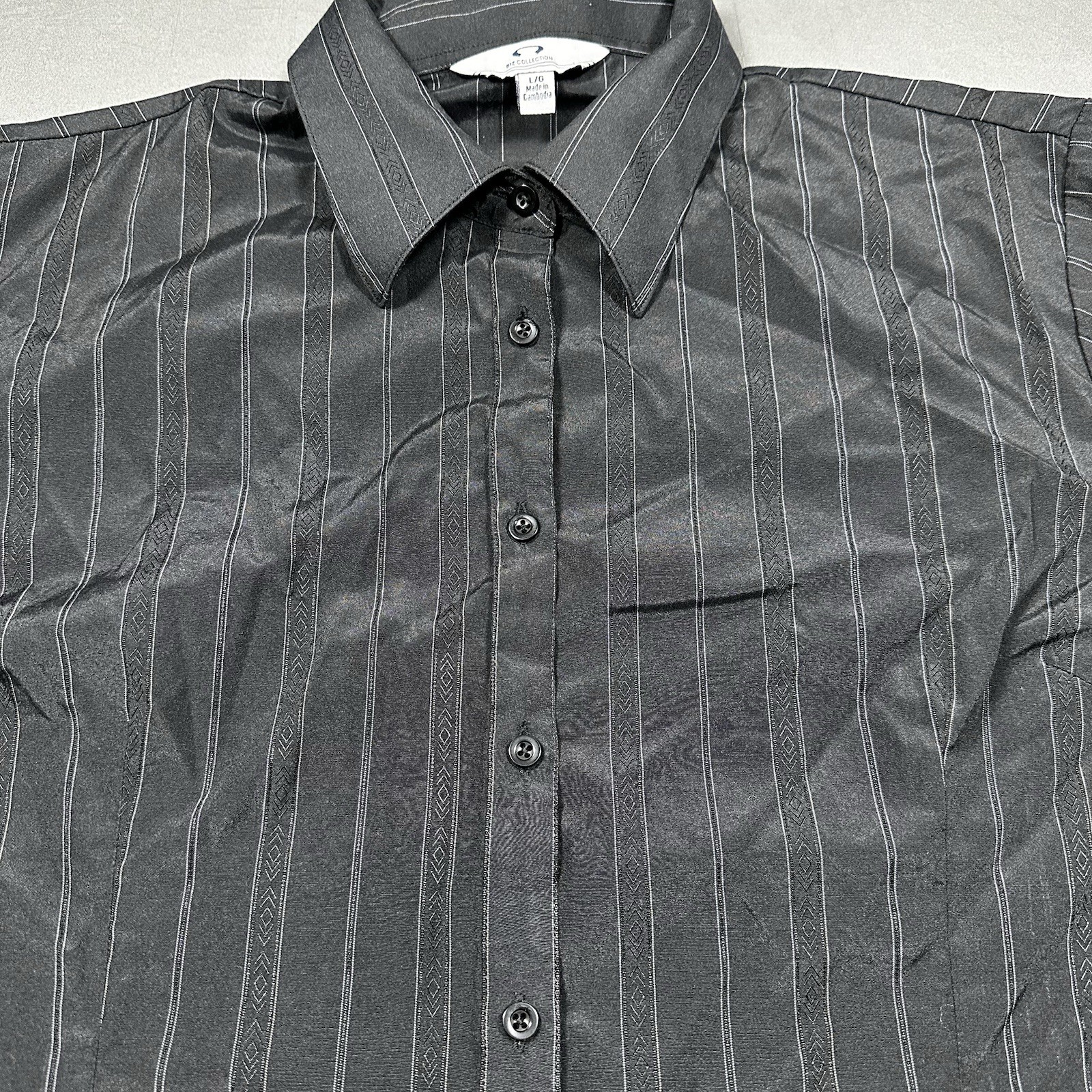 Biz Collection Mens Black White Stripe Button Down Shirt LG - photo 3