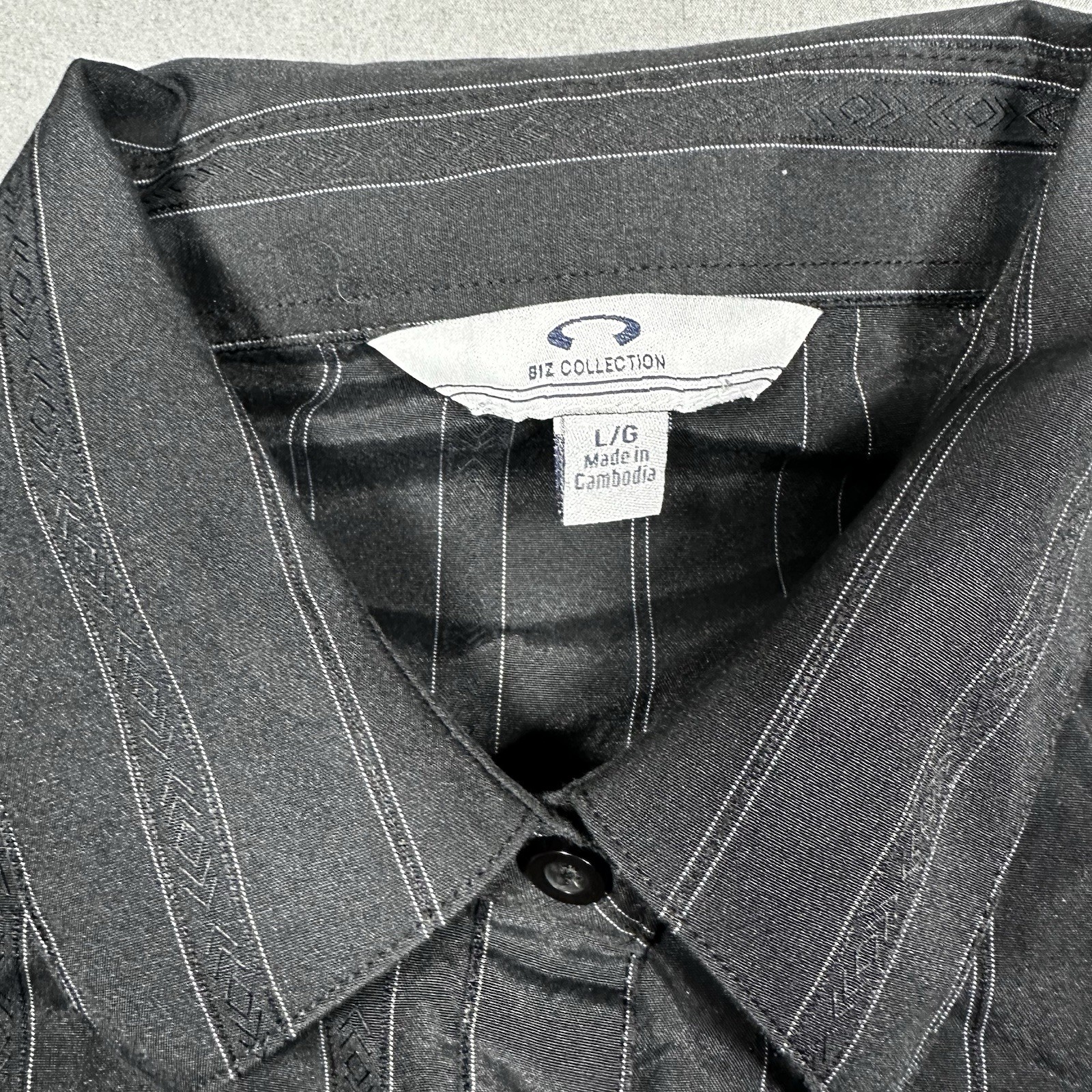 Biz Collection Mens Black White Stripe Button Down Shirt LG - photo 5