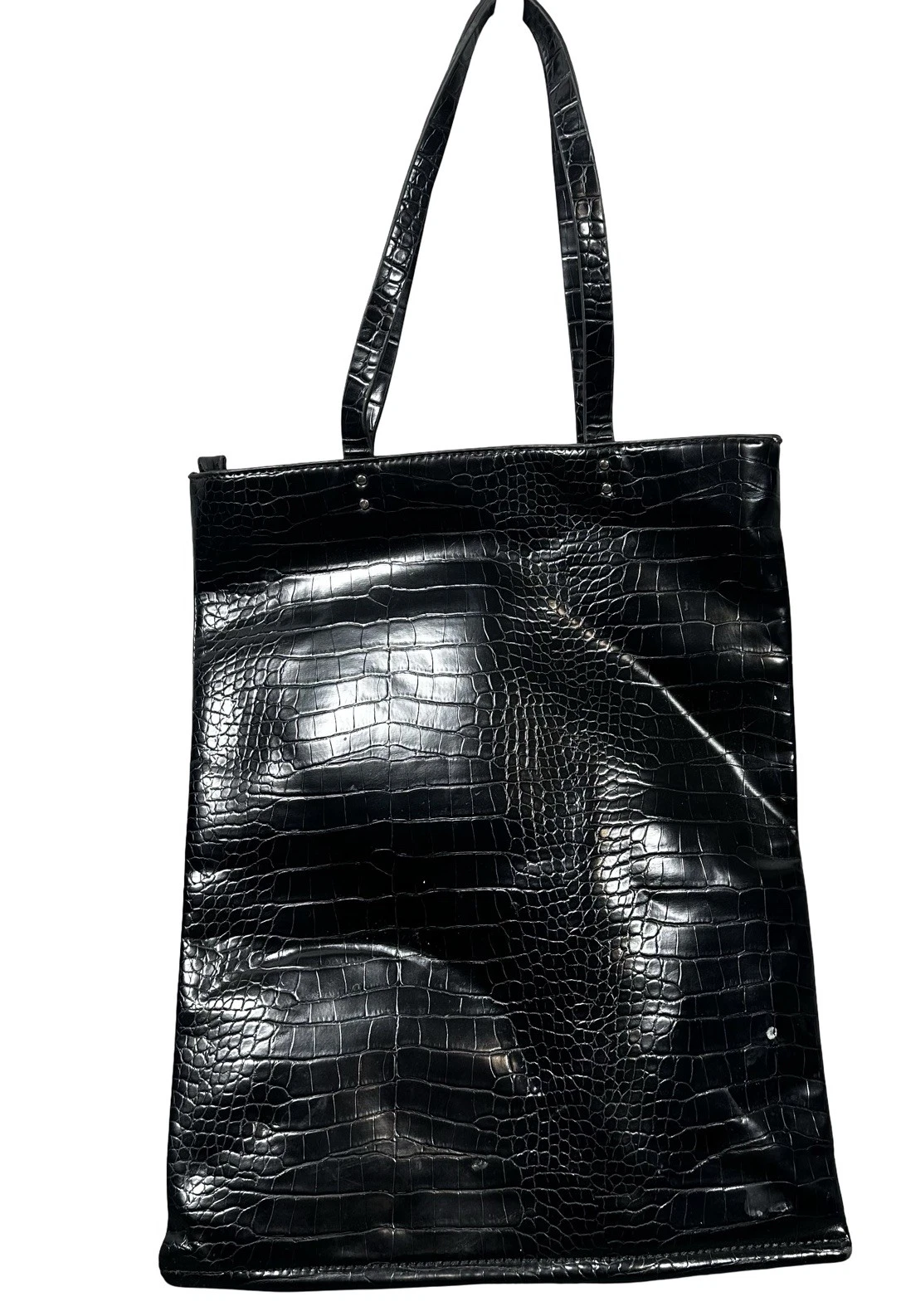 Zara Black Croc Embossed Tote Bag Mock Crocodile Shopper Handbag