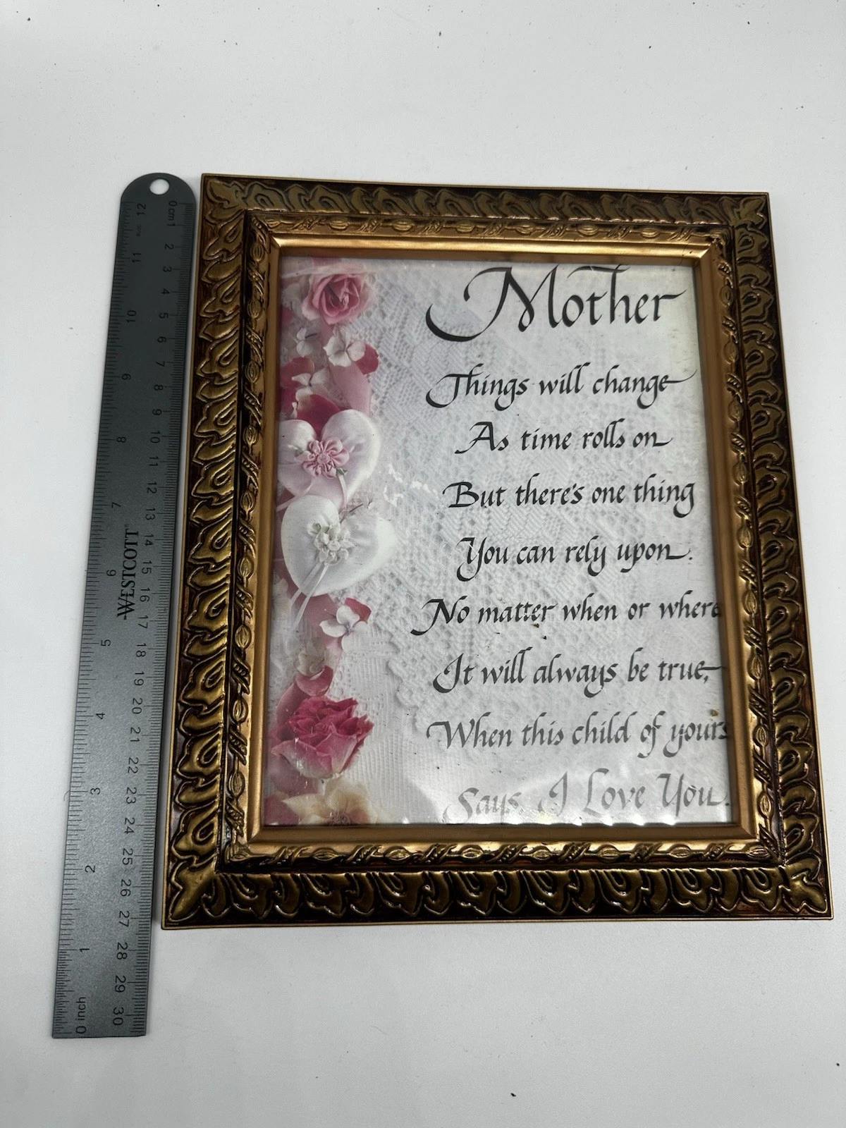 Mother Poem Framed Wall Art Floral Hearts Gold Ornate Frame Vint - photo 5