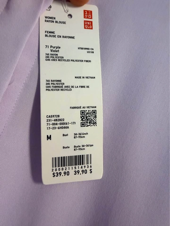 BNWT Light violet rayon blouse M uniqlo - photo 3