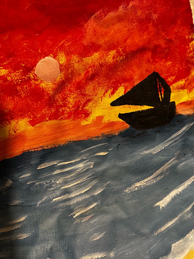 Original Canvas Painting - Sailboat Sunset