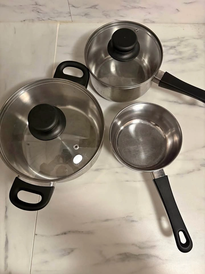 3-Piece Stainless Steel Pot & Pan Set (with Lids)