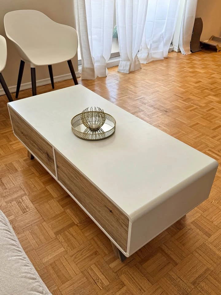 Modern White Coffee Table with 4 Drawers