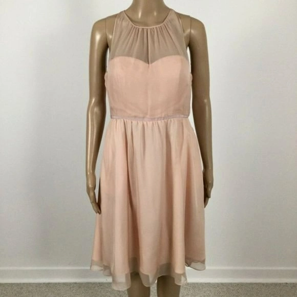 HITHERTO Strapless Fit/Flare Midi Pink Occasion Dress (Size 6)