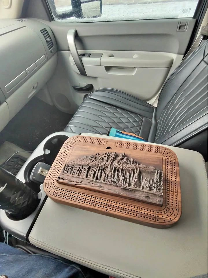Black Walnut Castle Mountain Cribbage Board