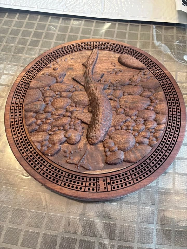 Knotty By Nature Carved Wood Cribbage Board Fish Design