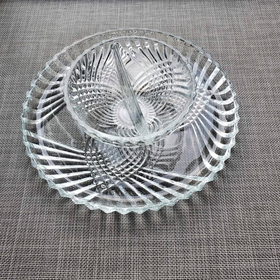 Crystal Serving Tray + Divided Glass Dish