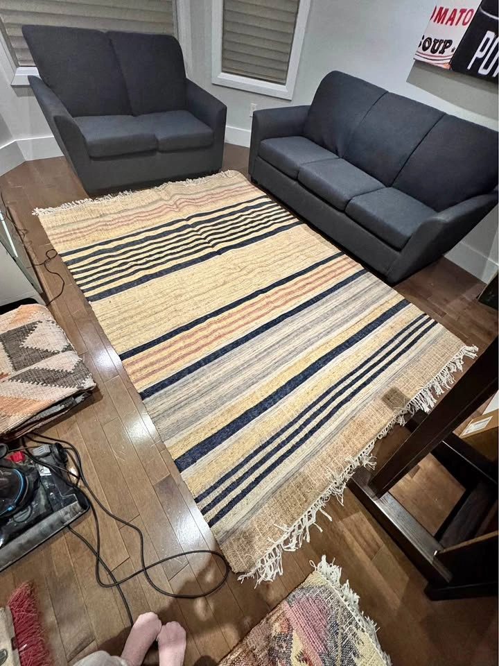 Striped jute area rug