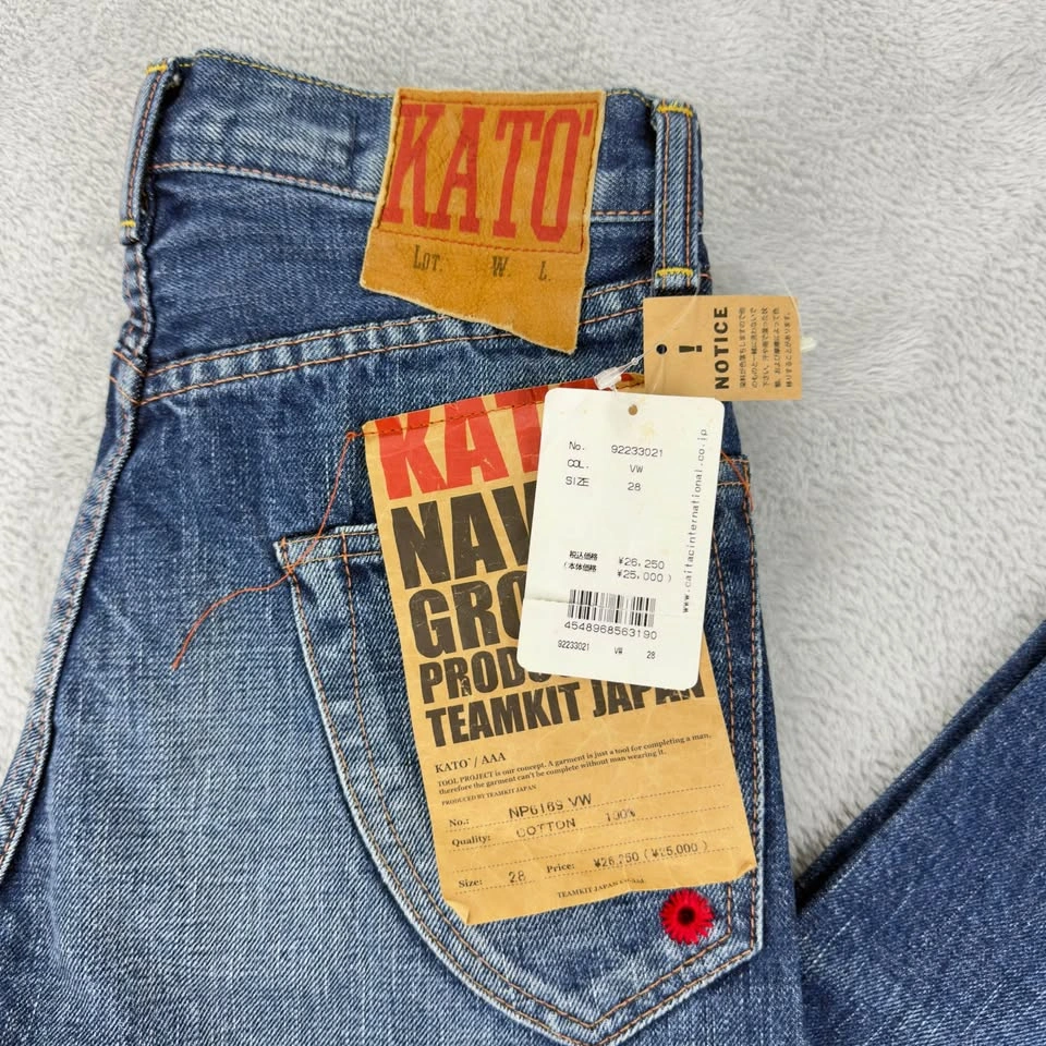 Kato NWT Men's Orange Selvedge Button Fly Blue Denim Jeans - photo 2