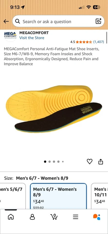 MEGAComfort Anti-Fatigue Memory Foam Insoles - Mens 6/7 Womens 8 - photo 5
