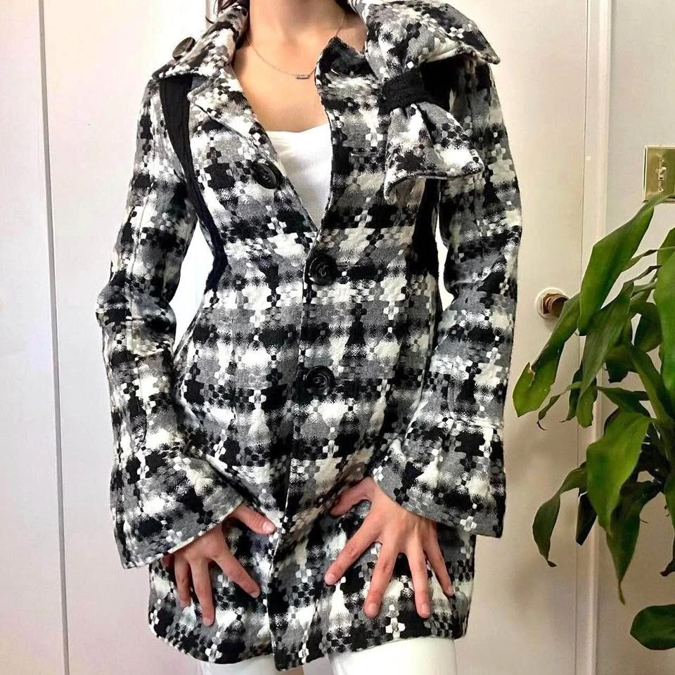 Vintage Wool Blend Knit Coat Black & White | XS/S