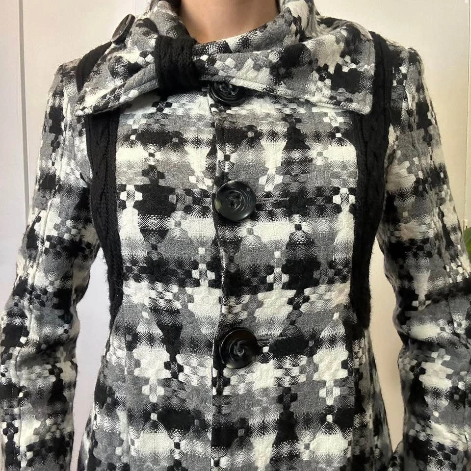 Vintage Wool Blend Knit Coat Black & White | XS/S - photo 2