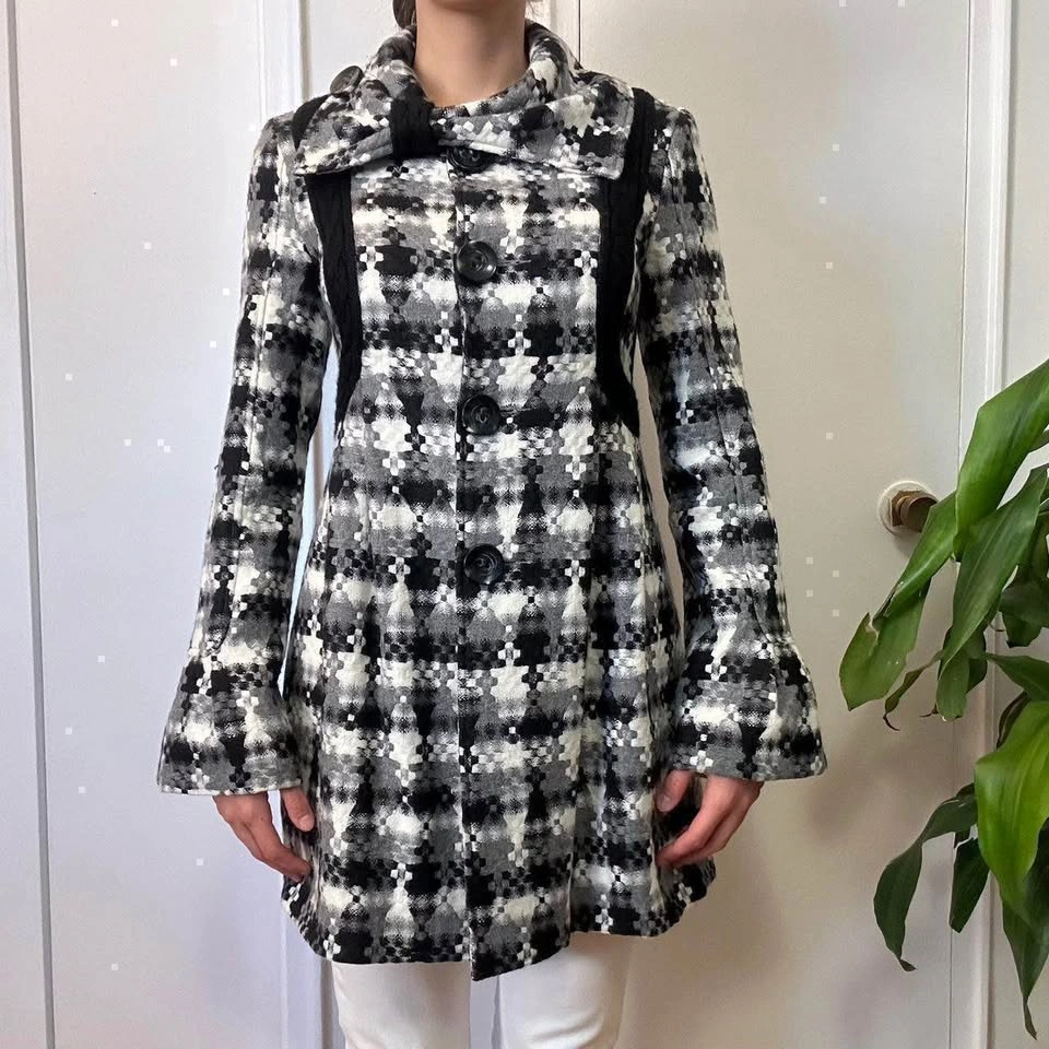 Vintage Wool Blend Knit Coat Black & White | XS/S - photo 3