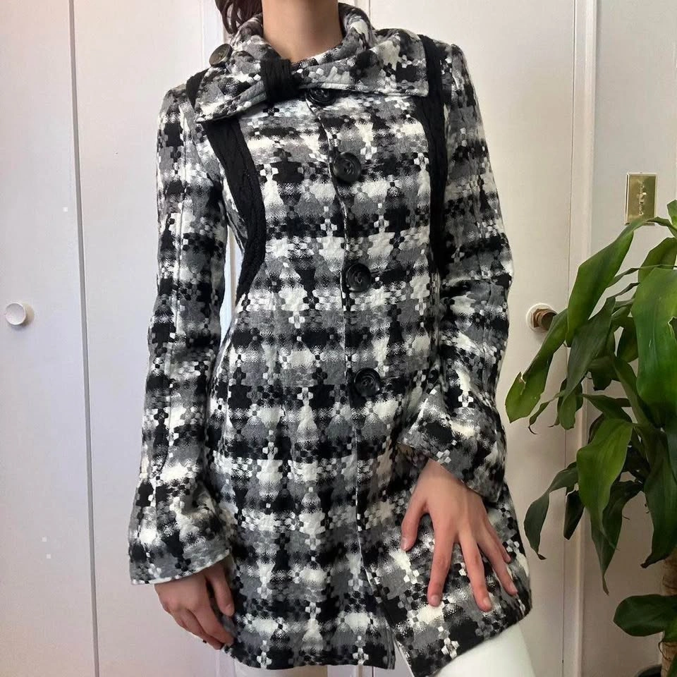 Vintage Wool Blend Knit Coat Black & White | XS/S - photo 4
