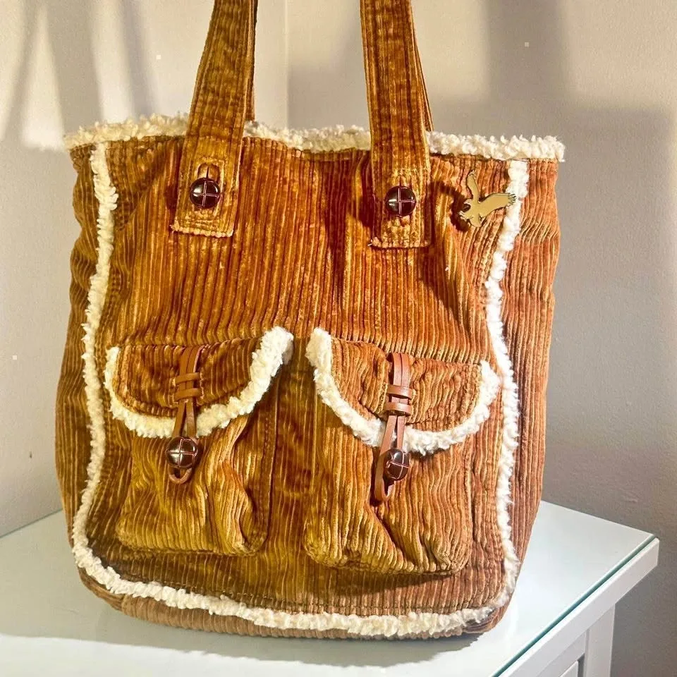 American Eagle Sherpa Trim Corduroy Shoulder Bag