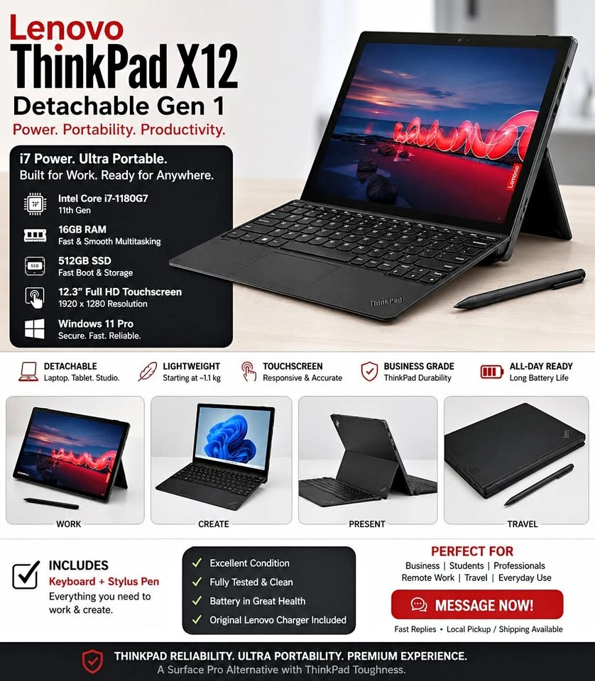 Lenovo ThinkPad X12 Detachable Gen 1 (i7/16GB) 256GB SSD