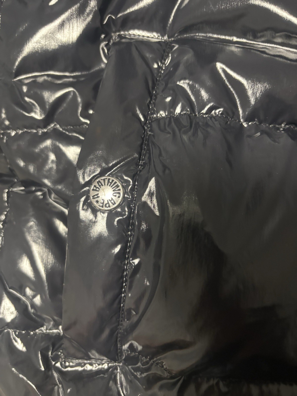 BAPE Shark Full Zip Shiny Puffer Jacket Black Men's S - photo 3