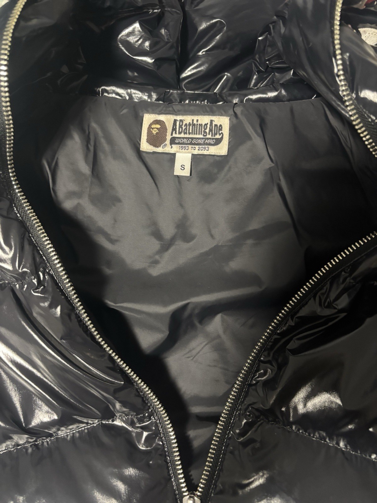 BAPE Shark Full Zip Shiny Puffer Jacket Black Men's S - photo 4