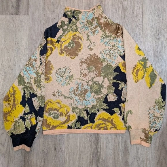 Anthropologie Floral Jacquard Mock Neck Raglan Sweater - Size XS - photo 2