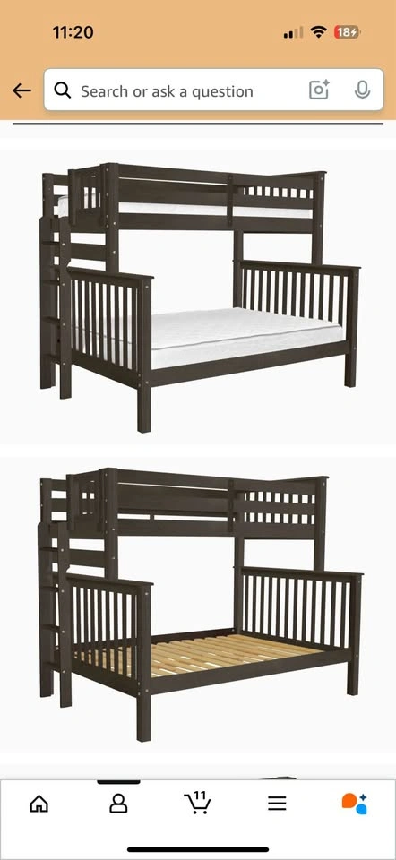 Twin over Full Wood Bunk Bed - Grey - photo 2