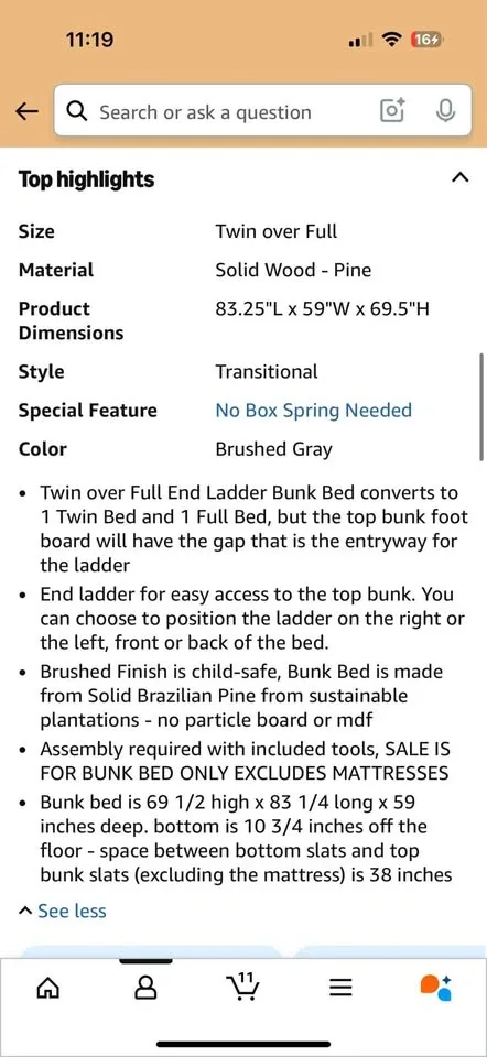 Twin over Full Wood Bunk Bed - Grey - photo 3