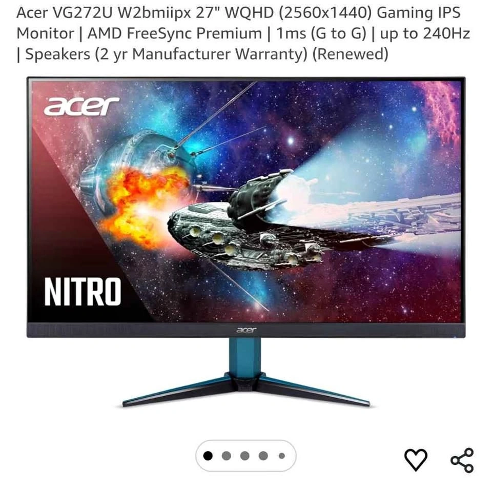Acer Nitro 1440p 240hz Gaming Monitor VG272U W2
