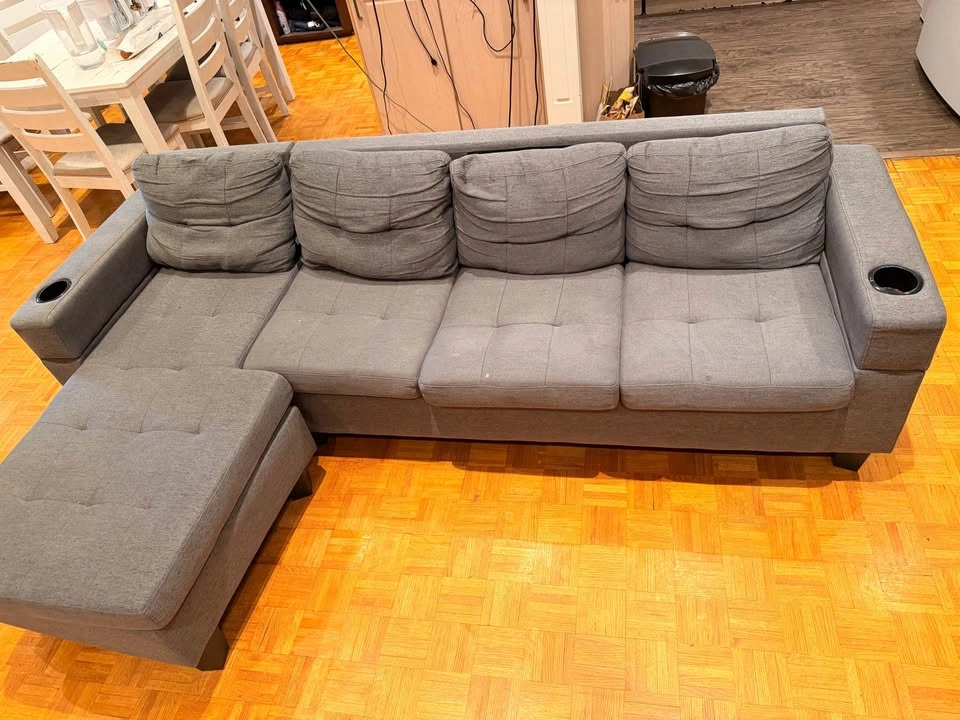 Gray Sectional Sofa w/ Chaise & Cupholders - photo 2